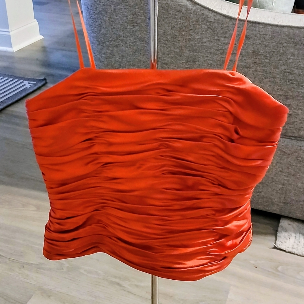 ADRIANNA PAPELL Elegant Orange Ruched Women's Top SIZE 10